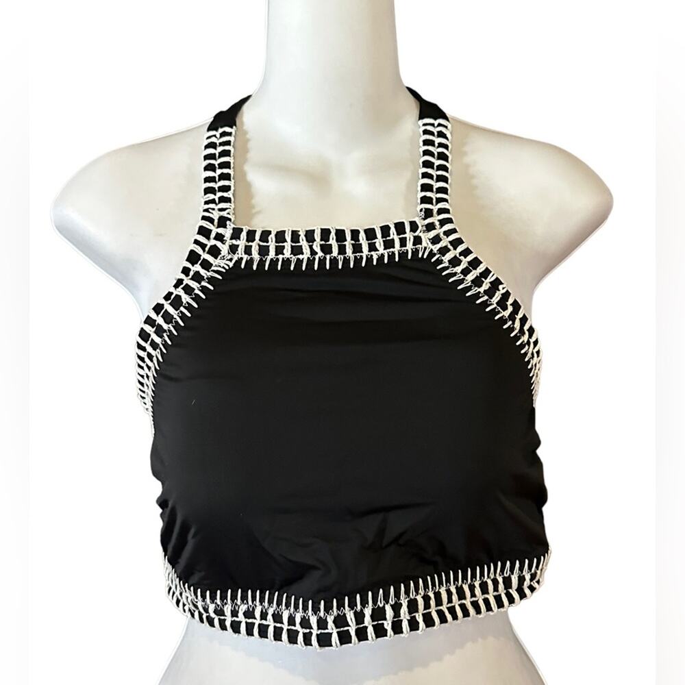 Gianni Bini Womens Large Black Swimsuit Top with White Stitching Trim